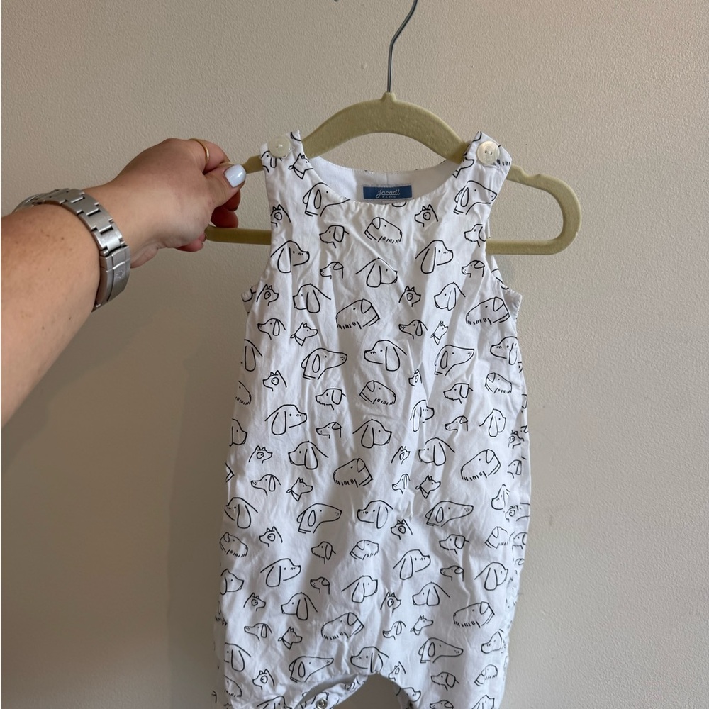 Jacadi White Romper with Dog Pattern